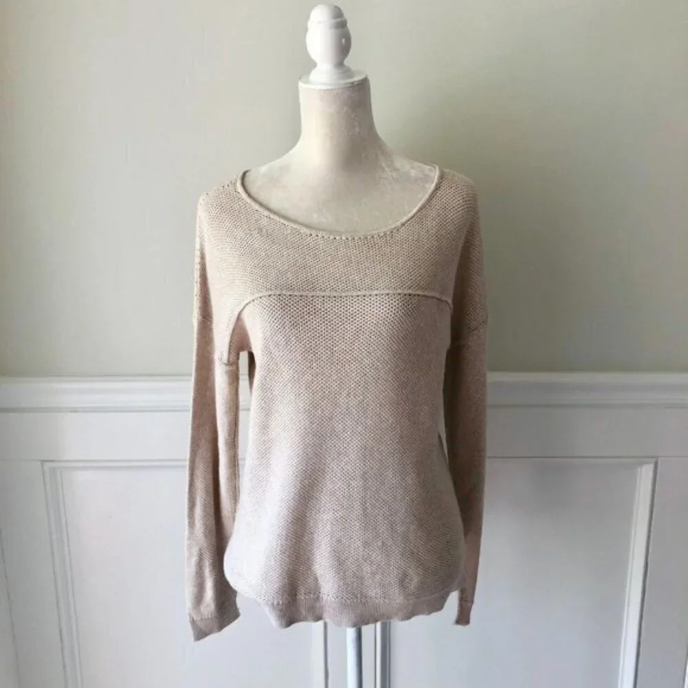 ANA Textured Knit Dolman Scoop Neck Sweater Tan PL